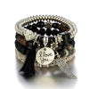 4Pcs Bohemian Women Pink Tassel Bracelet Set For Female I Love You Feather Round Charm Beads Chain Bangle Fashion Party Jewelry