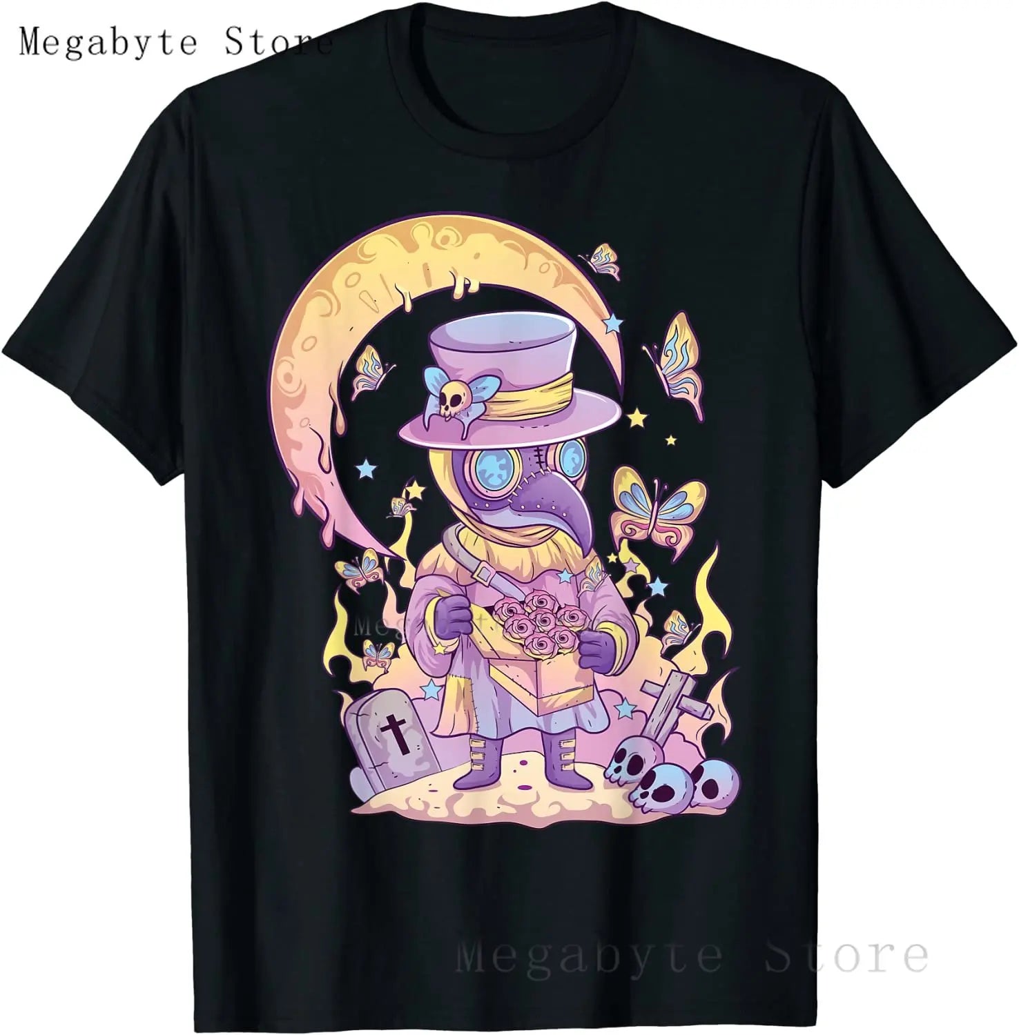 Skull and Crow Goat Retro Aesthetic Pastel Goth Art T-Shirt Women Kawaii Anime Clothes Hombre Camisetas Tops Vintage Men T Shirt