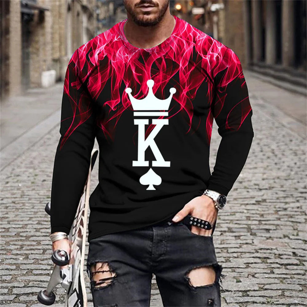 Retro Flame Series 3D Print Summer Men's O-Neck T-shirt Casual Long Sleeve T-Shirt Oversized Pullover Fashion Trend Men Clothing