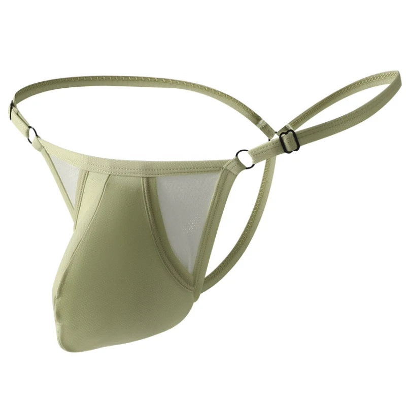Men Thong Adjustable Underwear Ice Silk Mesh Pouch Waist Adjustable Male Panties G-String Hollow Buttocks Sexy Lingerie