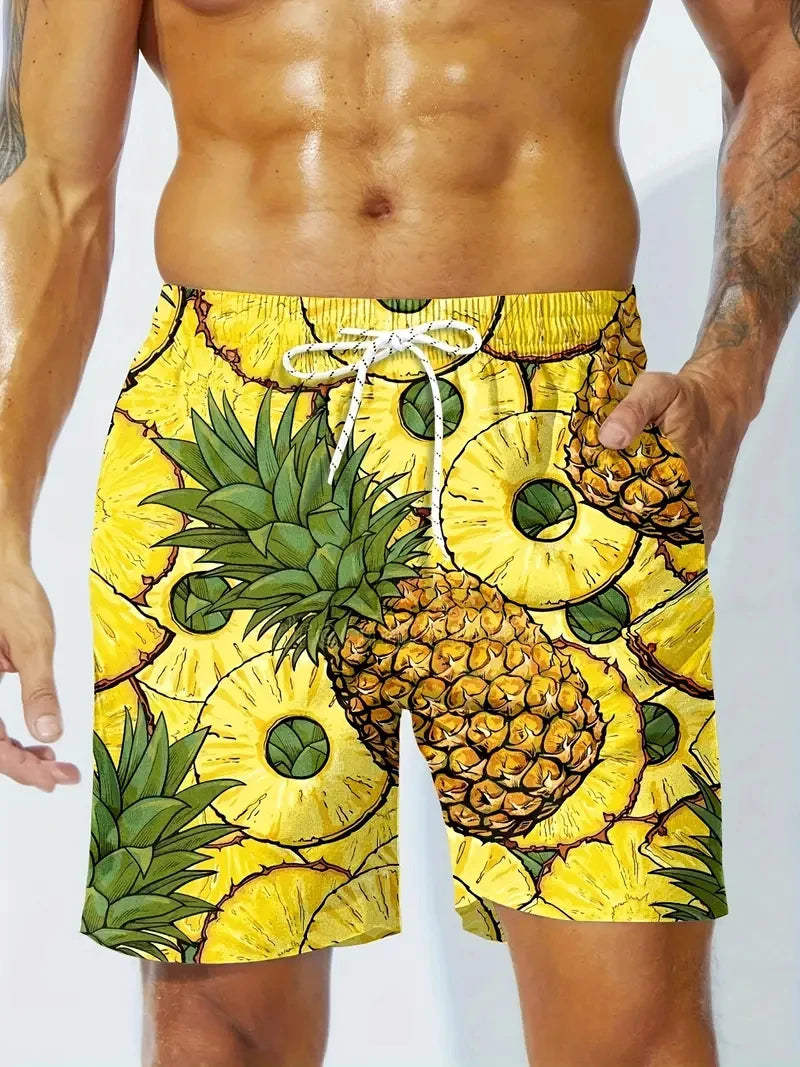 Men's Beach Shorts 3D Print Cartoon Pineapple Graphic Shorts Swim Trunks Summer New Quick Dry Holiday Harajuku Hawaiian Shorts