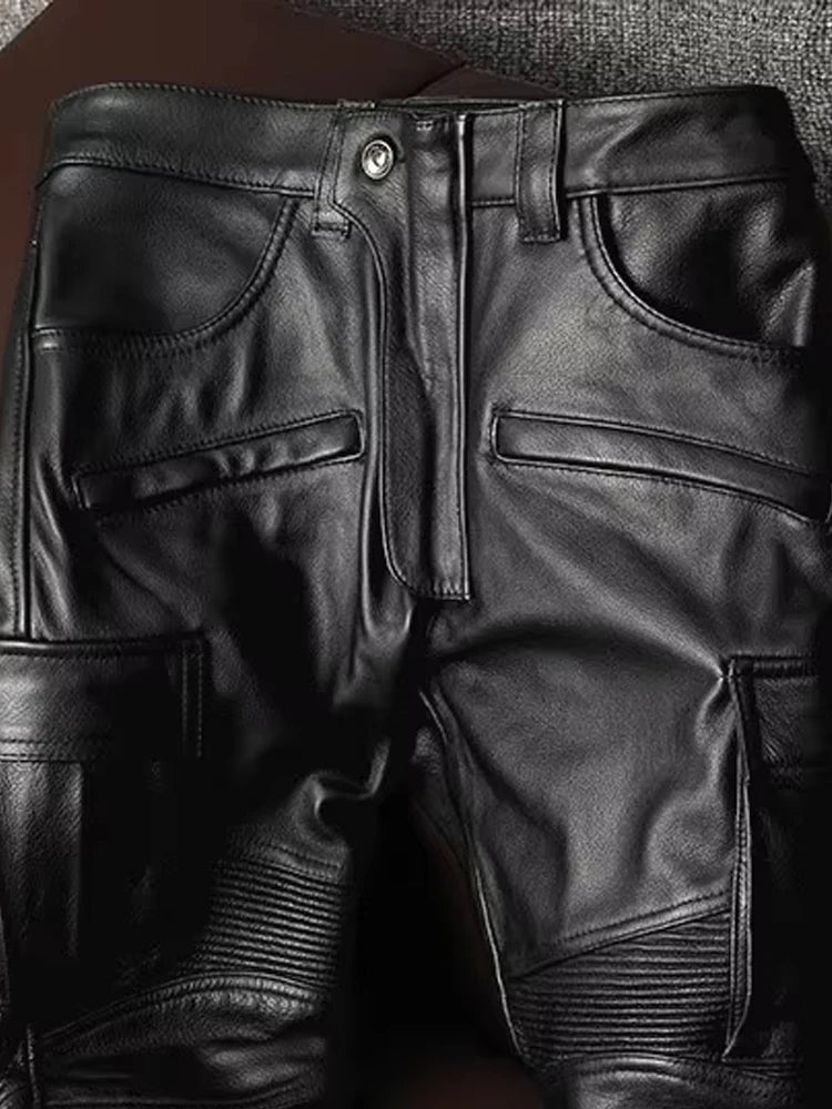 Men’s Luxury PU Leather Moto Biker Pants – High-Waist Slim Fit Designer Streetwear | European Style Pencil Pants