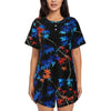 Green Leaf Print Pajamas Short Sleeve Lush Foliage 2 Pieces Leisure Pajama Sets Daily Woman O Neck Vintage Nightwear