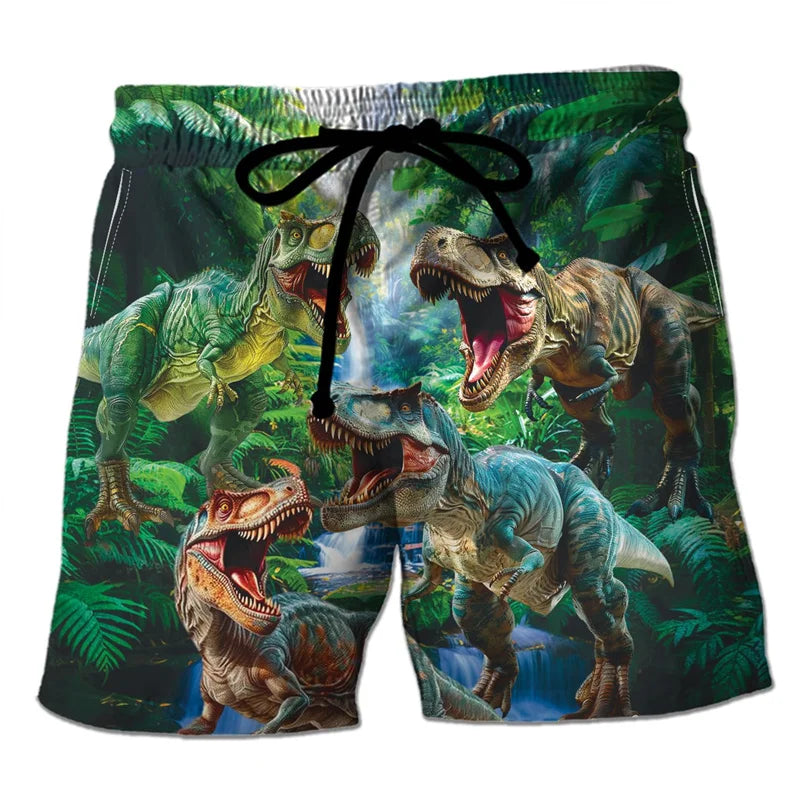 Funny 3D Printing Dinosaur Beach Shorts For Men Street Drawstring Swimming Trunks Kids Summer Animal Pattern Surfboard Shorts