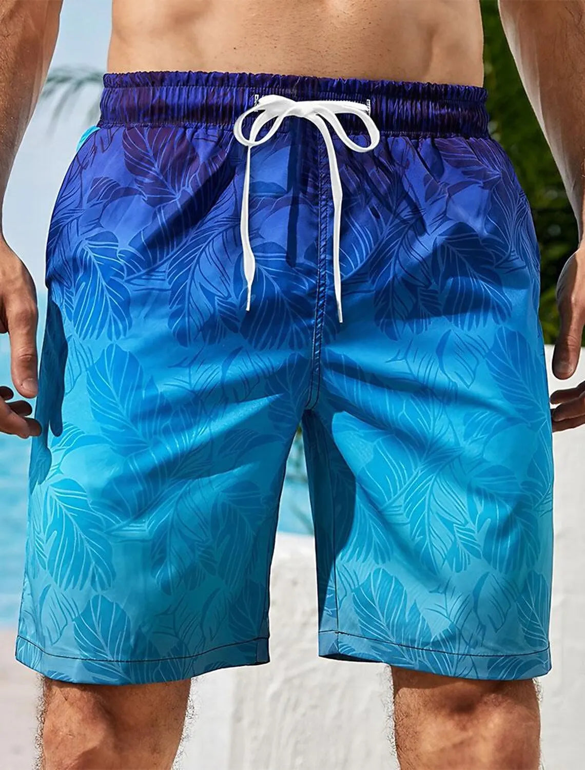 Men's Gradient Leaf Swim Trunks Surf Trunks Shorts Fashion Street Trend Casual Daily Vacation Elastic Waist Design Clothing