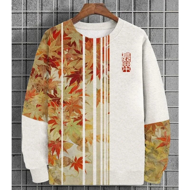 3D Printed Ukiyoe Men's Sweatshirt Autumn Oversized Hoodie Men's Long Sleeve T-shirt Tops Loose Casual Oversized Men's Clothing