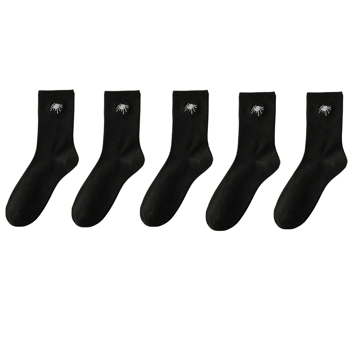 5/10 Pairs Men's Crew Socks, Spider, Black, White, Unique, Funny, Halloween-Themed, Moisture-Wicking, Gift