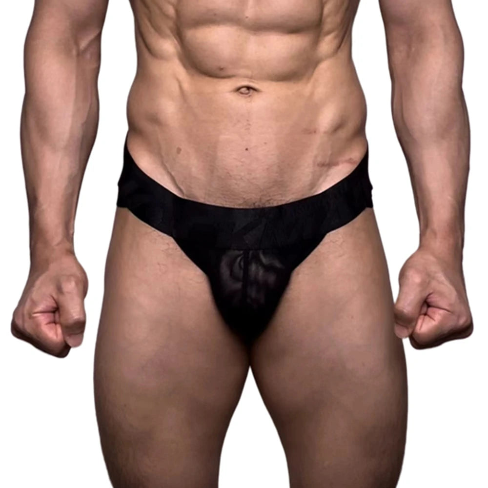 Jockmail Mens Thong Bikini Jockstrap Briefs Mens Panties Sexy Transparent Ice Silk Gay Underwear Sissy Calzoncillos Hombre Slip