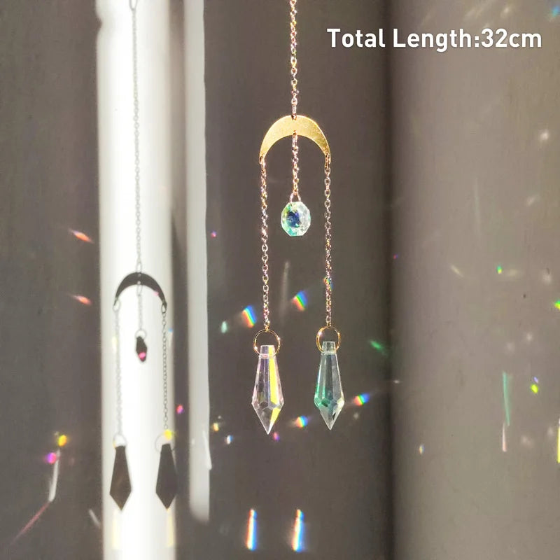 Hanging Crystal Pendant Garden Suncatcher Wind Chimes Rainbow Prism Crystal Chain for Window Drop Bell Christmas Tree Home Decor
