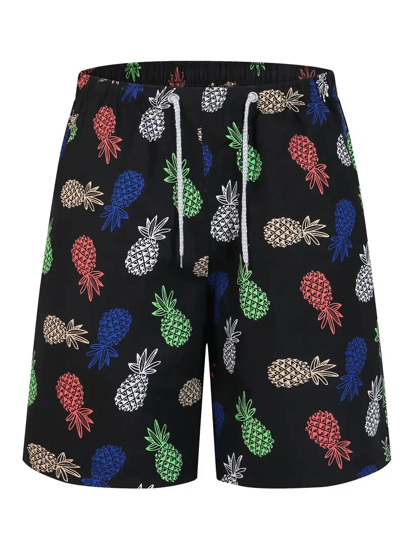 Men's Beach Shorts 3D Print Cartoon Pineapple Graphic Shorts Swim Trunks Summer New Quick Dry Holiday Harajuku Hawaiian Shorts