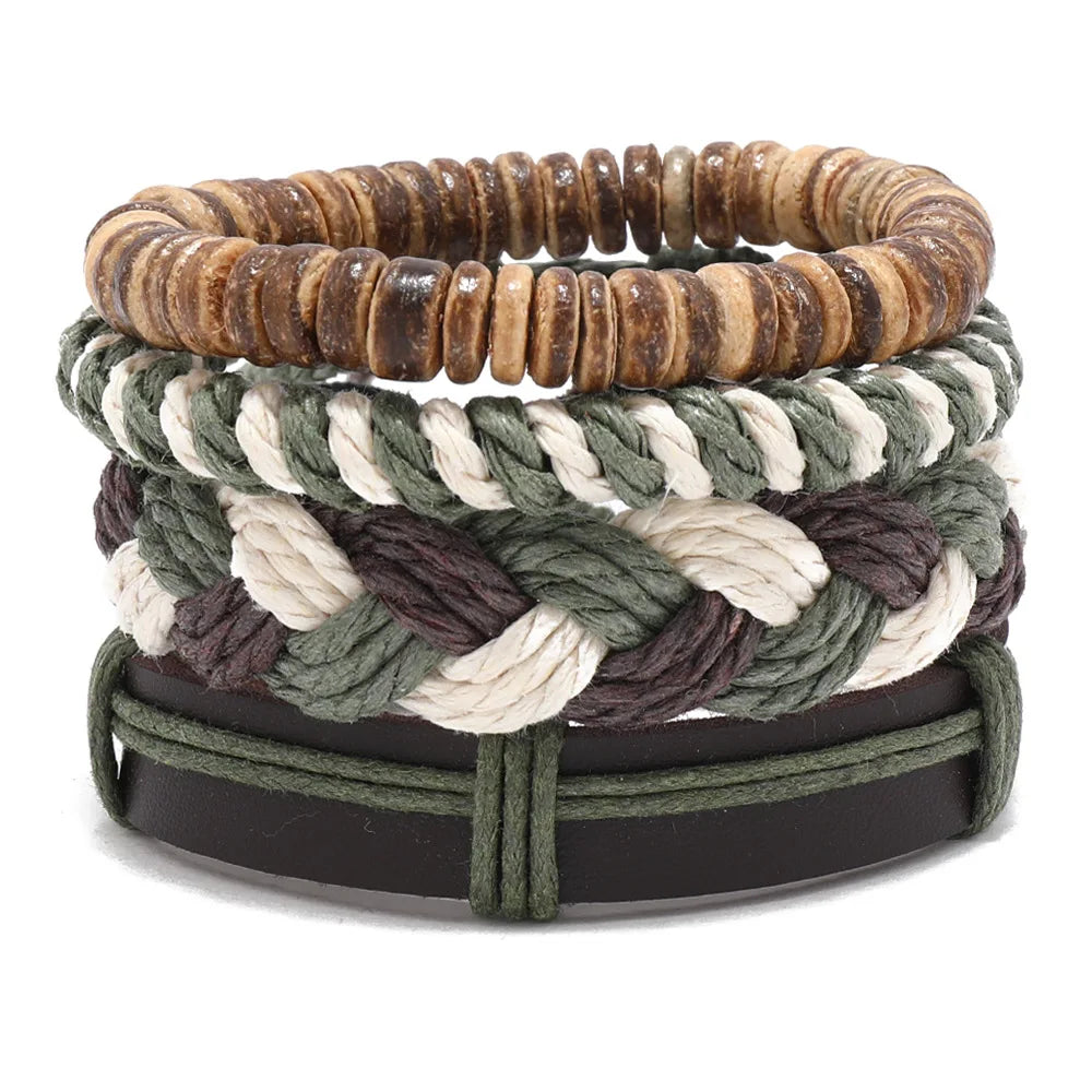 Bohemian Leather Bracelet Men Hand-woven Bracelet Men's Wooden Bead Bracelet Bracelet for Men Charm Bracelet Mens Jewellery