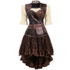 Steampunk Gothic Corset Dress Vintage Faux Leather Corset Renaissance Blouse Asymmetrical Floral Skirt Cosplay Pirate Costumes