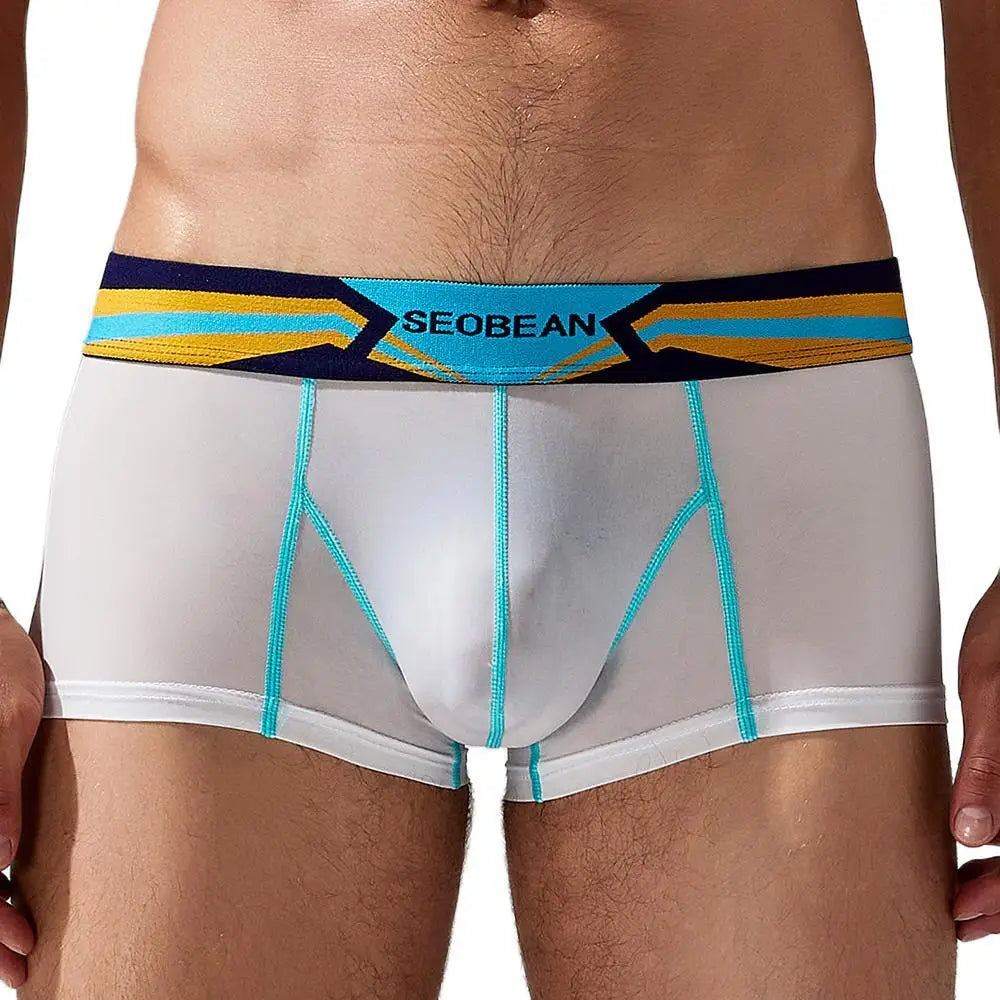 SEOBEAN Men's Ice Silk Boxer Briefs Breathable Nylon Underpants Soft Comfortable Loose Fit for Daily Home Wear