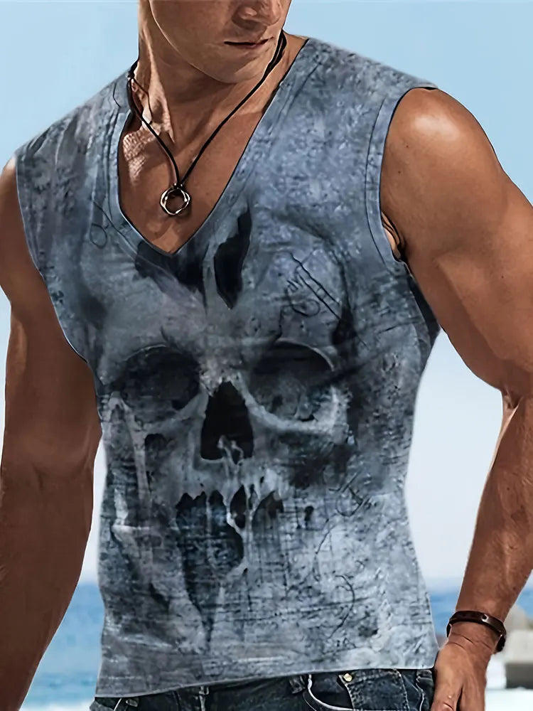 2024 New Summer Everyday Street Men's Tank Top Outdoor Beach Casual Men's Sleeveless T-shirt Eagle Print Men's V-neck Tank Top