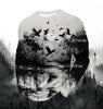 Men's Fashion Printed Round Neck Long Sleeve Party Autumn Sports Leisure Pullover Men 3D Flying Eagle Printed Loose Sports Top