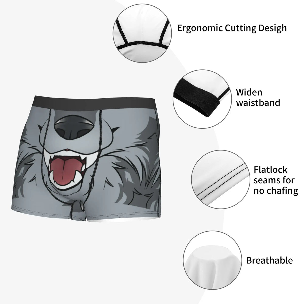 Grey Wolf Maw Boxer Shorts For Homme 3D Print Animal Underwear Panties Briefs Stretch Underpants