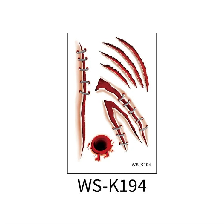 Halloween Big Scars 3D Tattoo Temporary Bloody Marks Skull Disposable Party Makeup Horrible Body Art Festival Sticker Waterproof