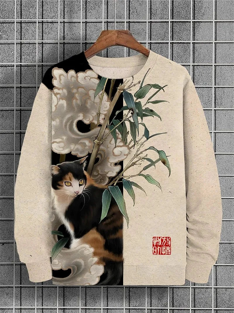 2025 Men's Animal Sweatshirts Long Sleeve Sweatshirt Crew Neck Fashion 3D Printed Japanese Art Prints Casual Sweatshirts
