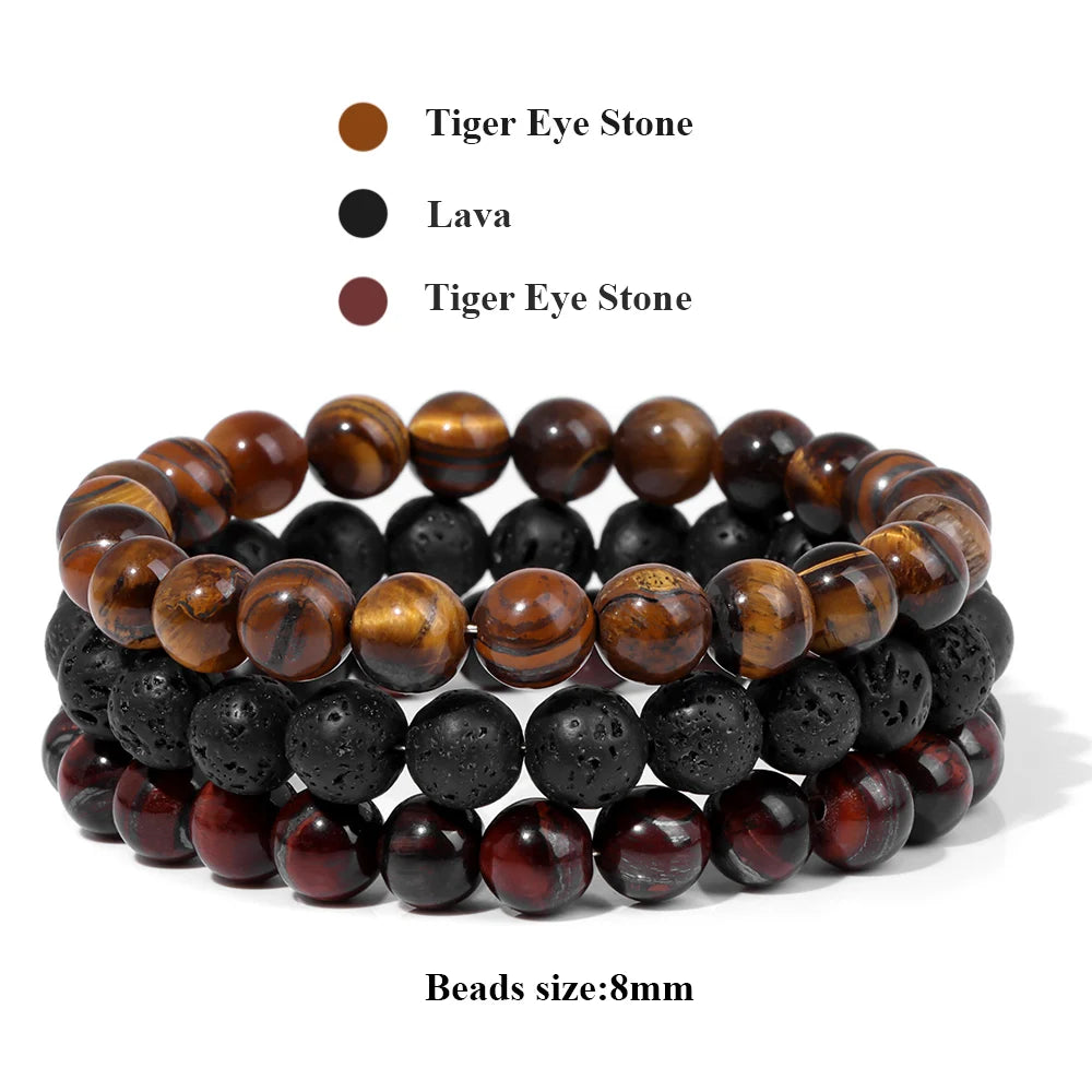 3Pcs/set 8mm Natural Stone Beads Bracelet Set Pink Zebra Rhodonite Moonstone Agates Hematite Bracelets For Women Men Jewelry
