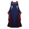 Women Medieval Renaissance Trumpet Sleeve Retro Loor Length Gown Lace Trim Irish Over Long Dress Halloween Costume Plus Size