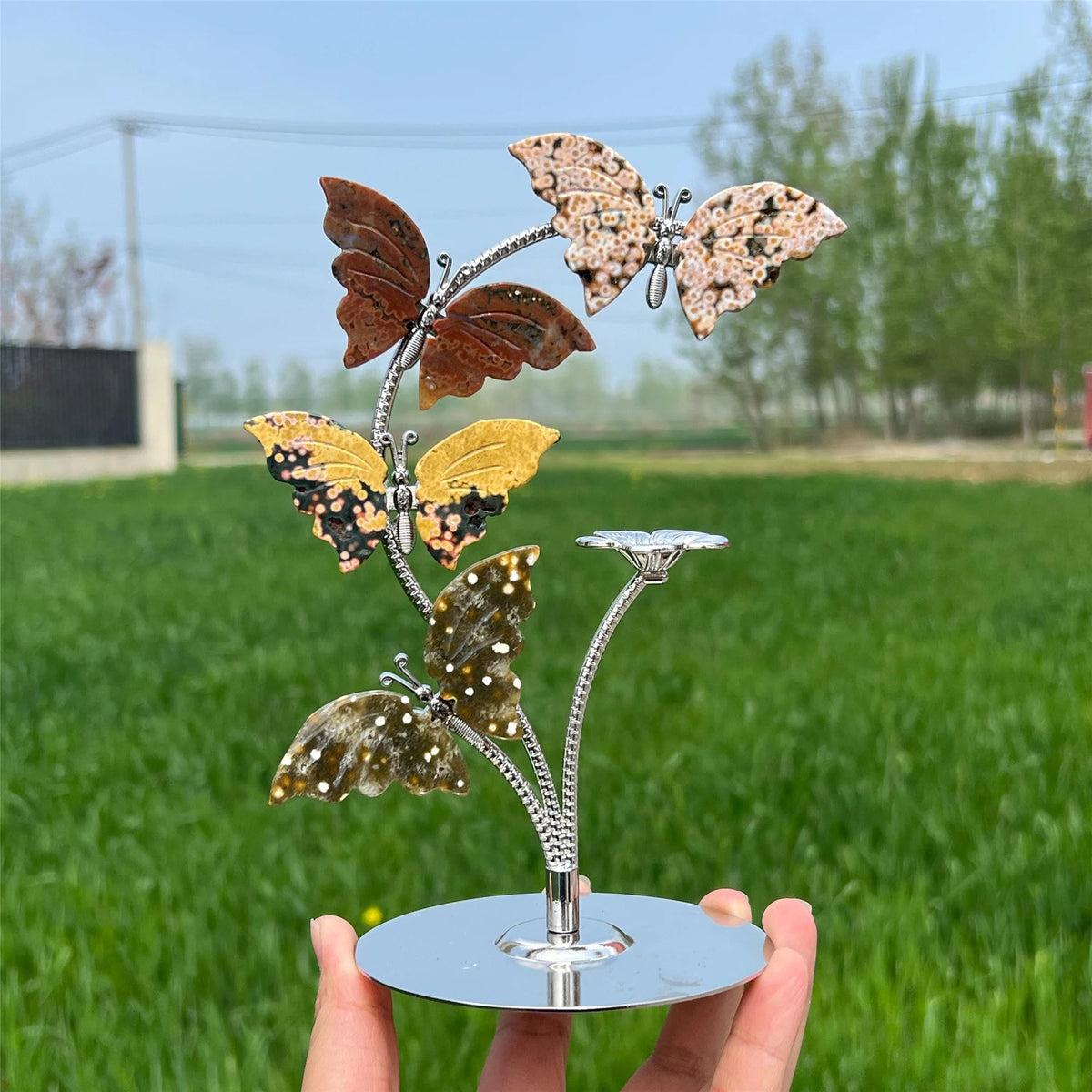 Natural Amethyst Butterfly Holder Carving Hand Polished Crystal Butterfly Stand With Crystal Sphere Base Home Decor Gif