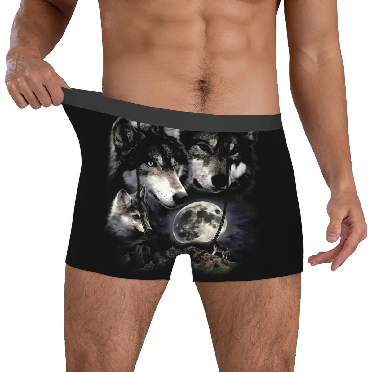 Grey Wolf Maw Boxer Shorts For Homme 3D Print Animal Underwear Panties Briefs Stretch Underpants
