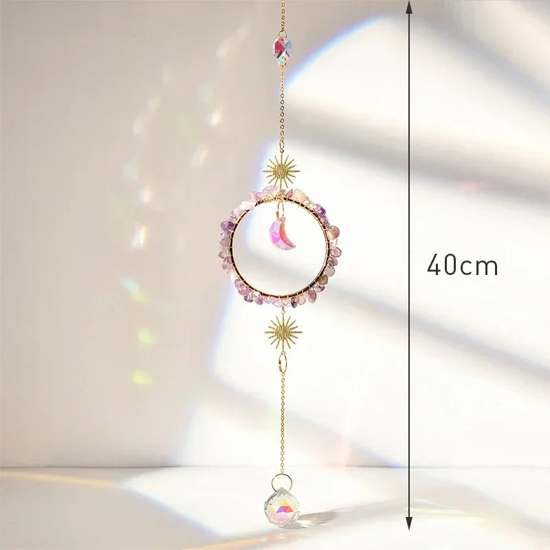 Hanging Crystal Pendant Garden Suncatcher Wind Chimes Rainbow Prism Crystal Chain for Window Drop Bell Christmas Tree Home Decor