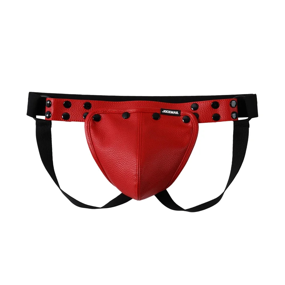 Men's Leather Tri Harness Chest Armor Buckles Adjustable Size Removable Pouch Faux Leather Jockstrap Gay Underwear  Costumes