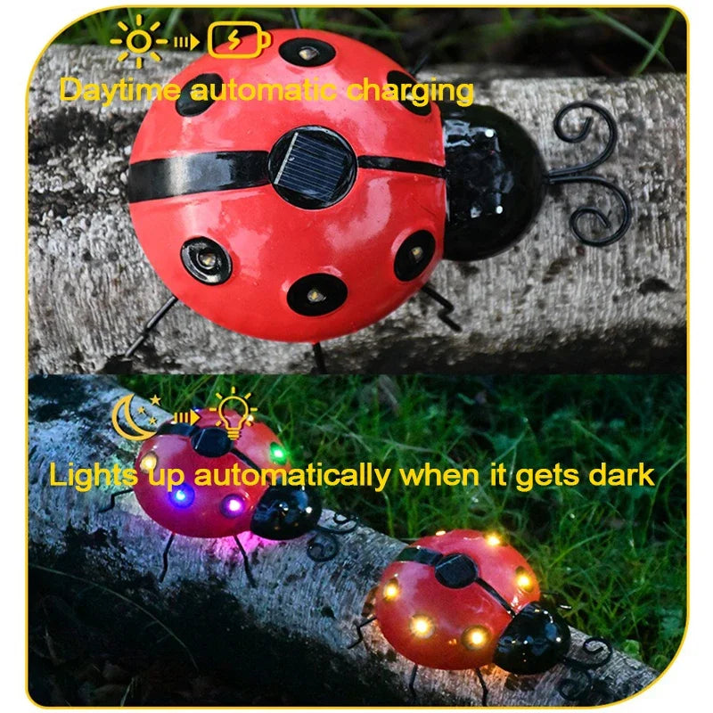 Outdoor Solar Ladybug Lamp Waterproof Garden Statue Wall Hanging Light Powered Light For Garden Outdoor  Decetion LED Solar Lamp
