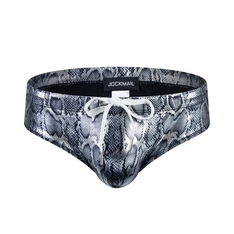 Push Up Padded Swimwear Men Swimsuit Shorts Mens Bikini Briefs Summer Trunk Swim Suit Sunga Slip Beach Shorts Snakeskin Print