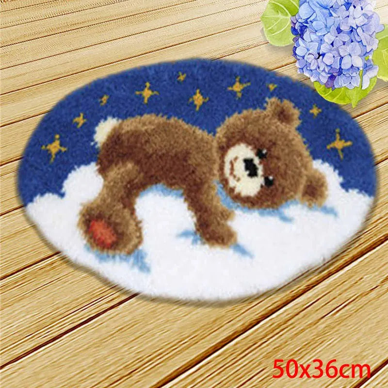 Cute Bear Carpet Embroidery Latch Hook Kit Cartoon Animal Undefined Latch Hook Rug Button Pad Package Smyrna Package Carpet DIY