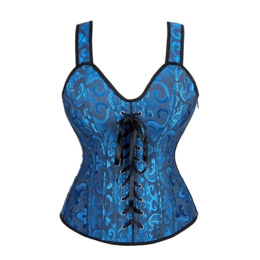 Steampunk Straps Overbust Corset With Cup Zipper Sexy Jacquard Floral Corset Waist Cincher Bustier Lingerie Top Plus Size