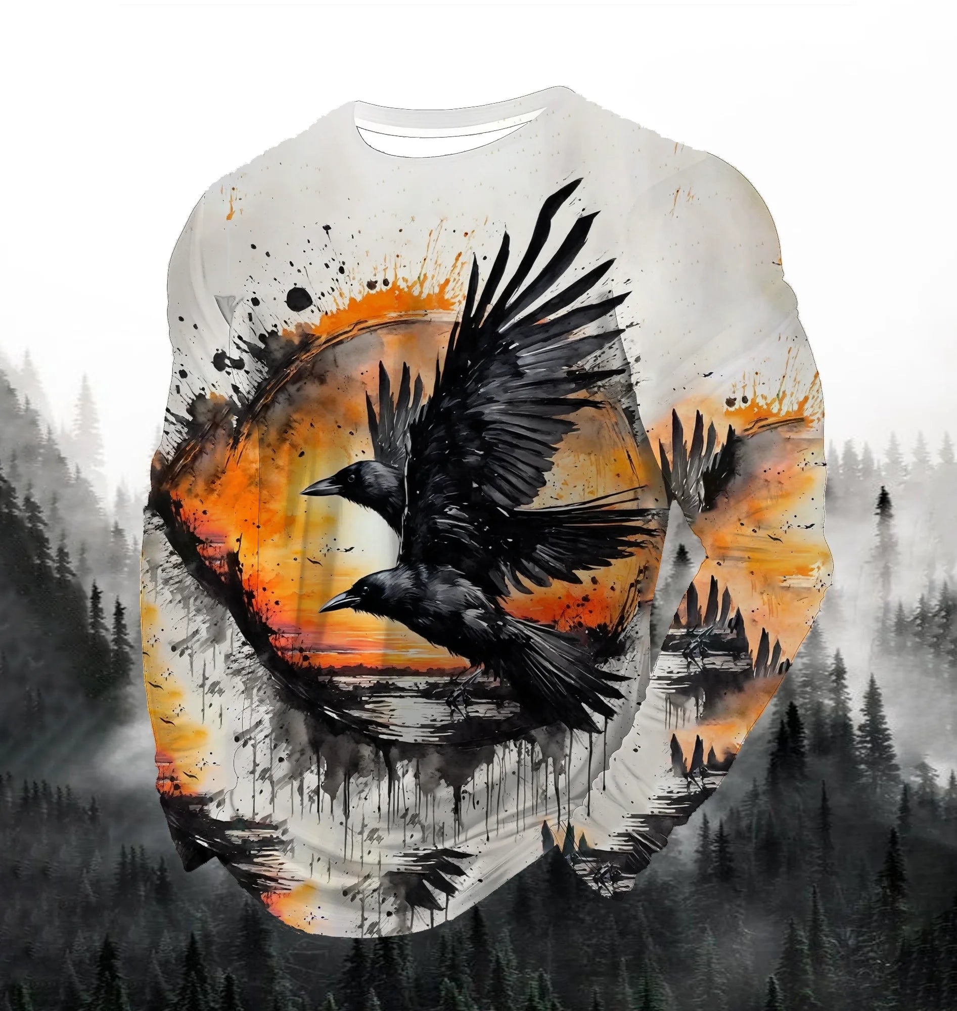 Men's Fashion Printed Round Neck Long Sleeve Party Autumn Sports Leisure Pullover Men 3D Flying Eagle Printed Loose Sports Top