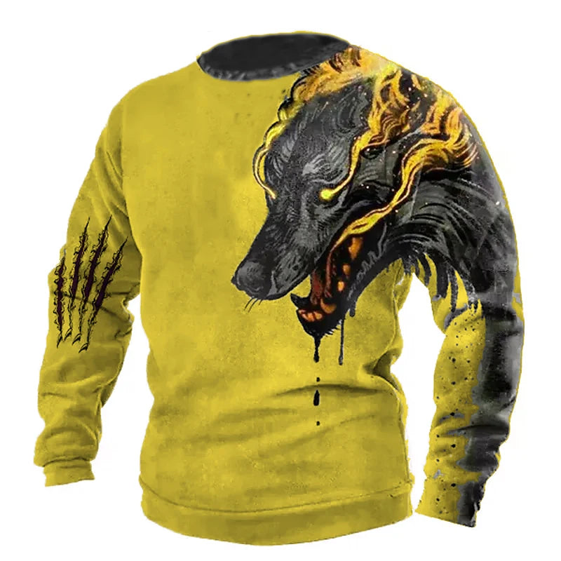 Vintage T-shirt Male Summer Long 3d Wolf Print T Shirts Tops 2023 Men Cotton Streetwear Oversized Clothing O-neck Graphic Tees
