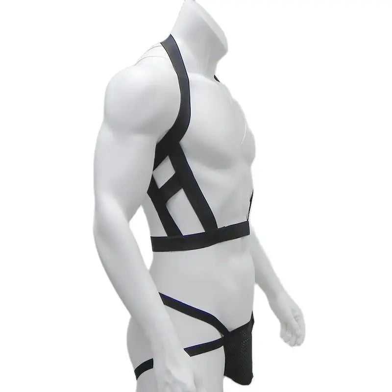 CLEVER-MENMODE Elastic Bondage Harness Mens G-string Thongs Set