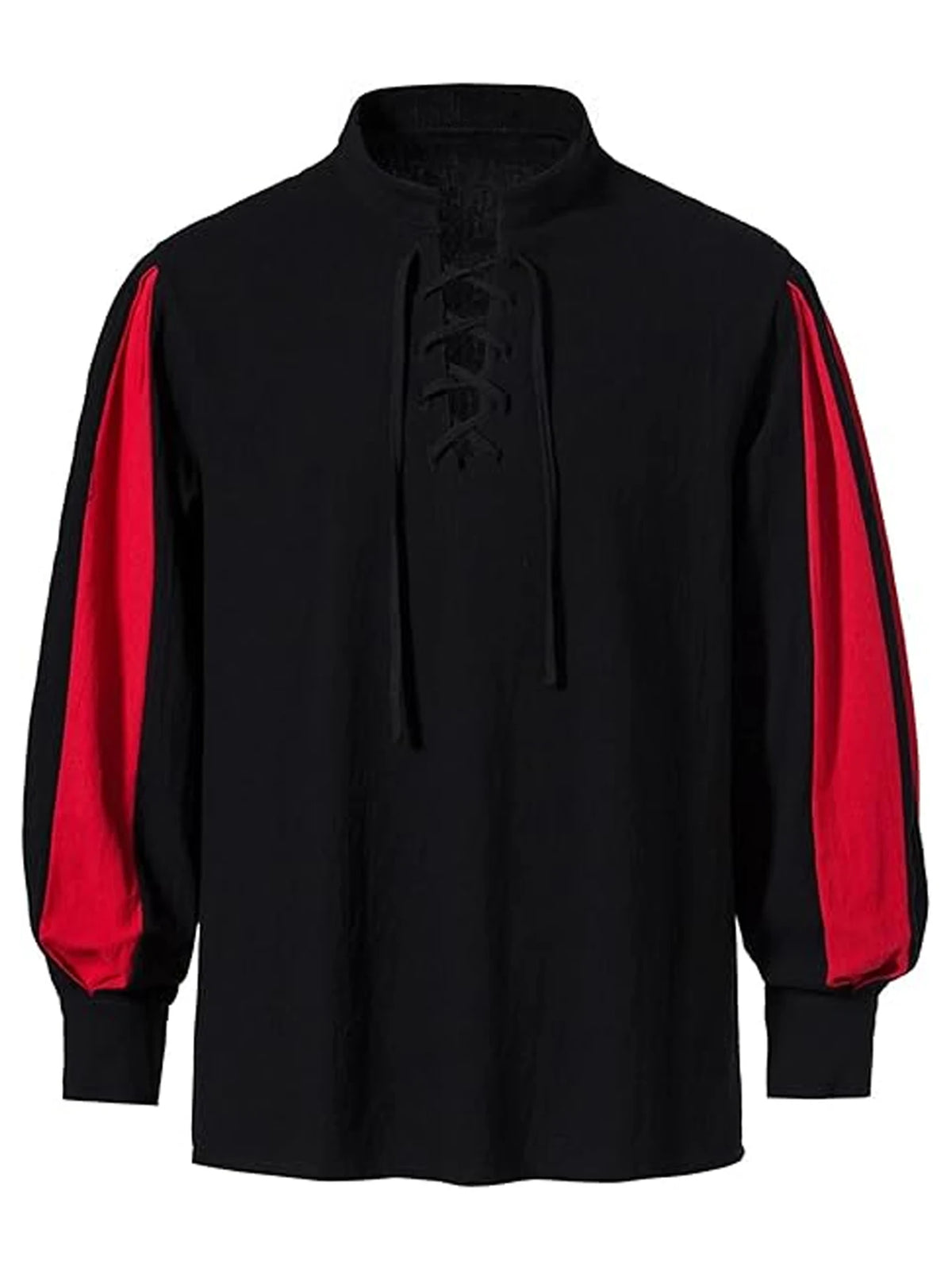 Retro Medieval Men's Pirate Shirt, Men's Long Sleeve Lace Up Shirt With Stand Collar, Halloween Party Costume