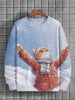 Men's Winter Skiing Animal Kitten Printed Casual Sweatshirt Fashion Round Neck Pullover Sweatshirt Polyester Fabric 2025 New