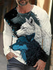 2024 new men's Ukiyoe long-sleeved T-shirt 3d printed high-definition wolf print men's autumn top casual round neck T-shirt