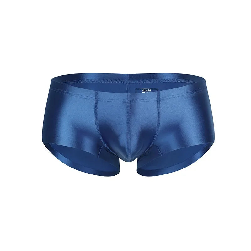 Men's Underwear Solid Color Shiny Silk-Smooth Boxer Shorts Low-Rise U-Cut Underpants