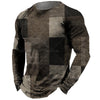 Vintage Men's Long Sleeve T-shirt Tops Plaid Print Autumn Oversized Sweatshirt Male O-neck Casual Daily Streetwear Men Clothing