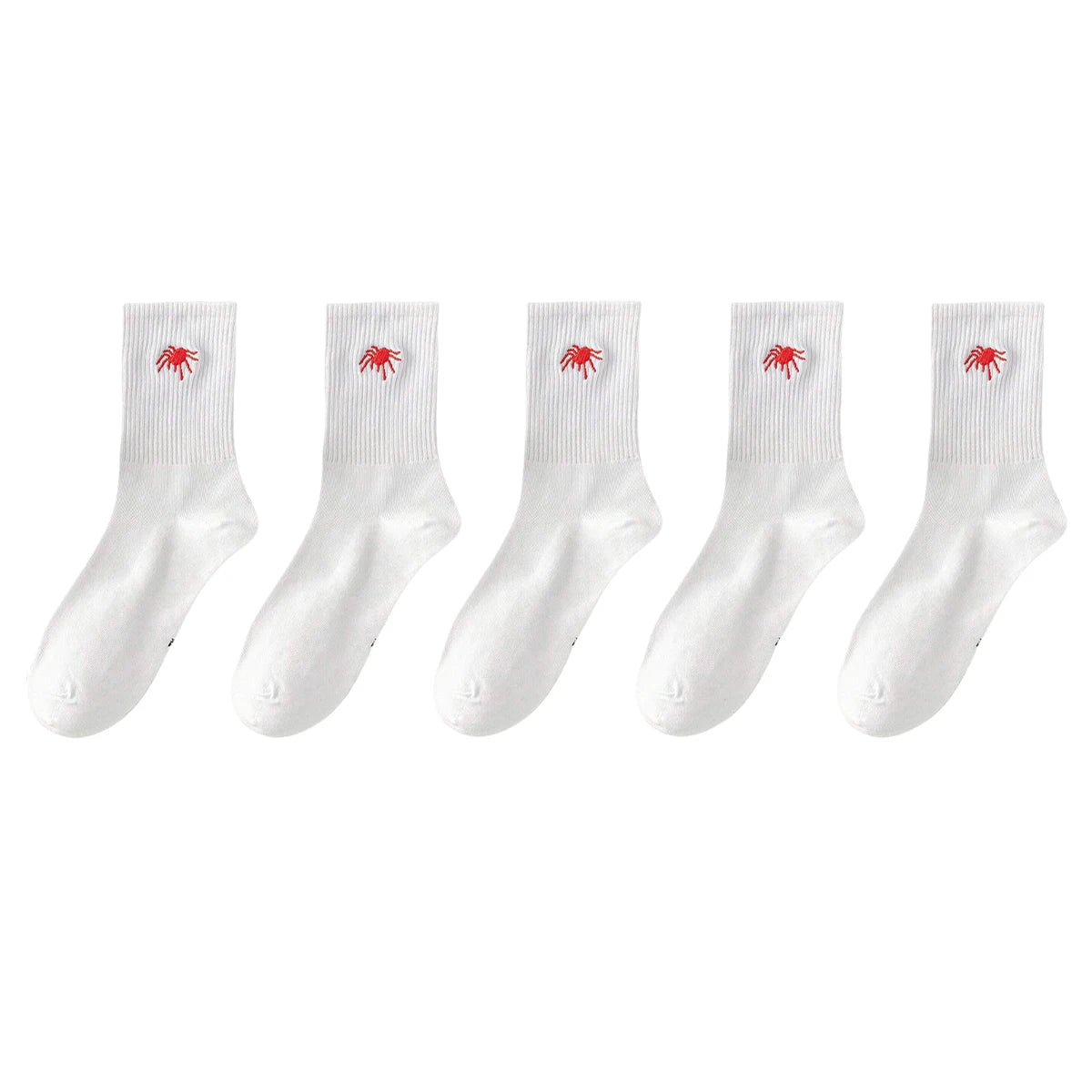 5/10 Pairs Men's Crew Socks, Spider, Black, White, Unique, Funny, Halloween-Themed, Moisture-Wicking, Gift