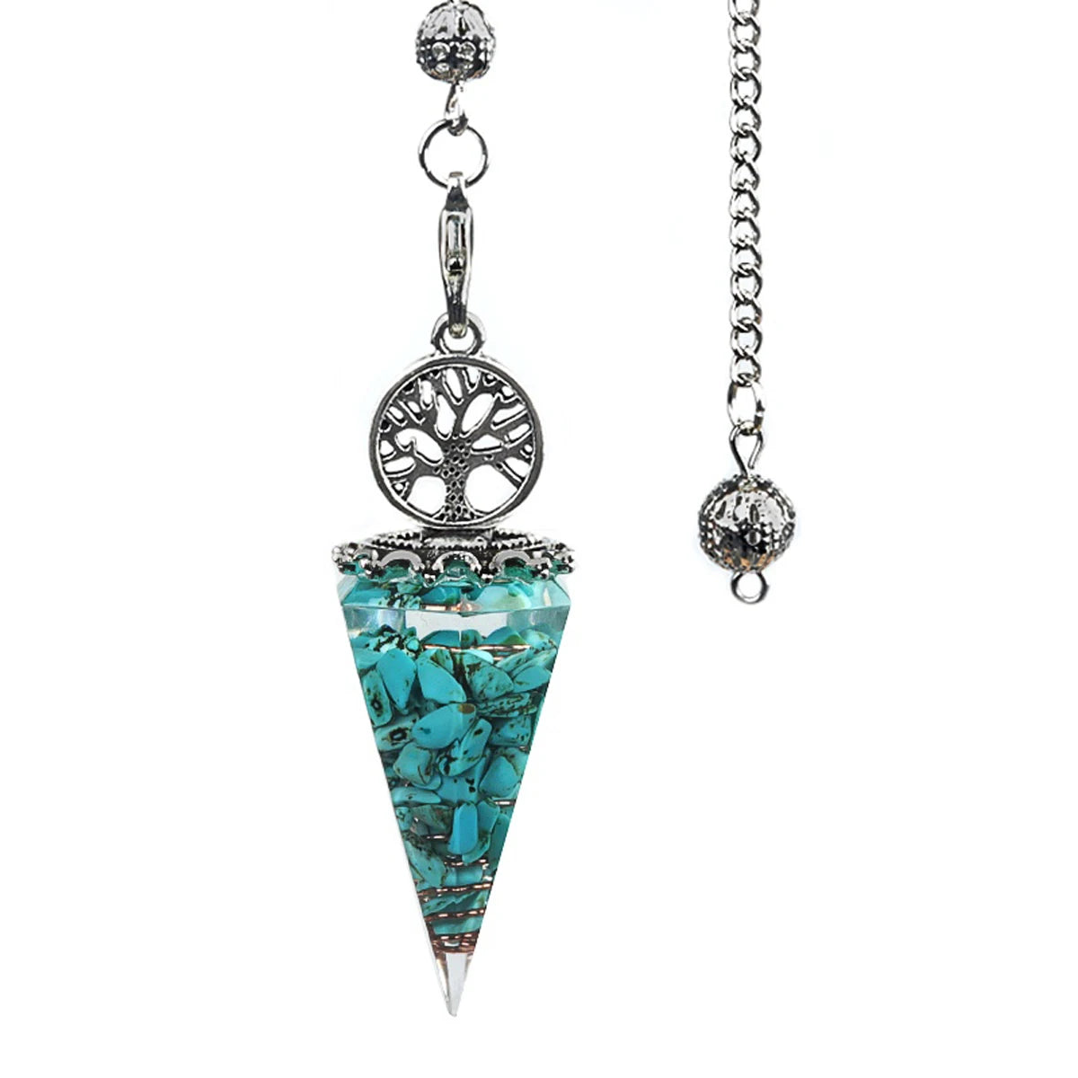 20x52mm Natural Stone Pendulum Tree of Life Hexagonal Cone Crushed Stone Turquoise