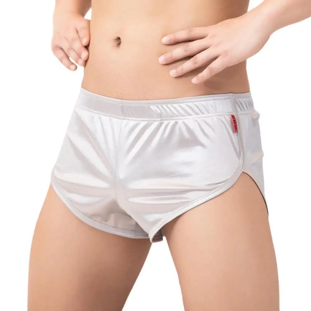 Mens Sexy Pajamas Boxer Shorts Smooth Silk Underwear Men Sleep Bottoms Homewear Lounge Shorts Male Panties Boxers