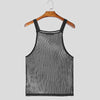 INCERUN Tops 2025 American Style Fashion Men Sparkling Fabric Stripe Perspective Mesh Vests Casual Clubwear Male Thin Tank Tops