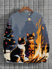 Men's Winter Skiing Animal Kitten Printed Casual Sweatshirt Fashion Round Neck Pullover Sweatshirt Polyester Fabric 2025 New