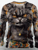 3D Printed Halloween Kitten Pattern 3D Printed Autumn Men's Crew Neck T-Shirt Casual Long Sleeve Oversized Pullover Fashion Tops