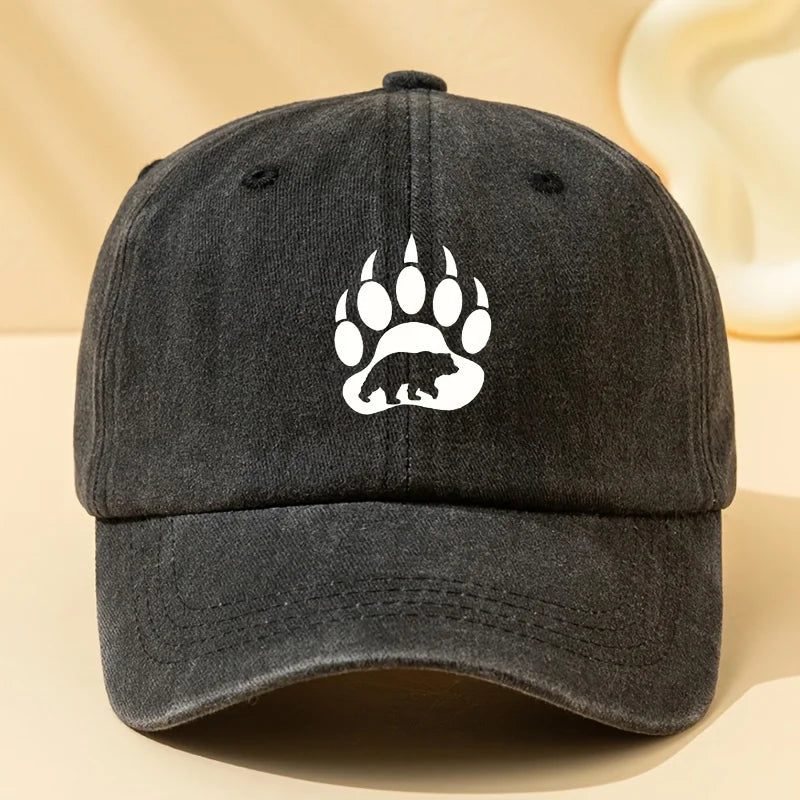 Bear paw printed baseball cap is suitable for outdoor sports, camping, festivals, and parties. Duck billed cap