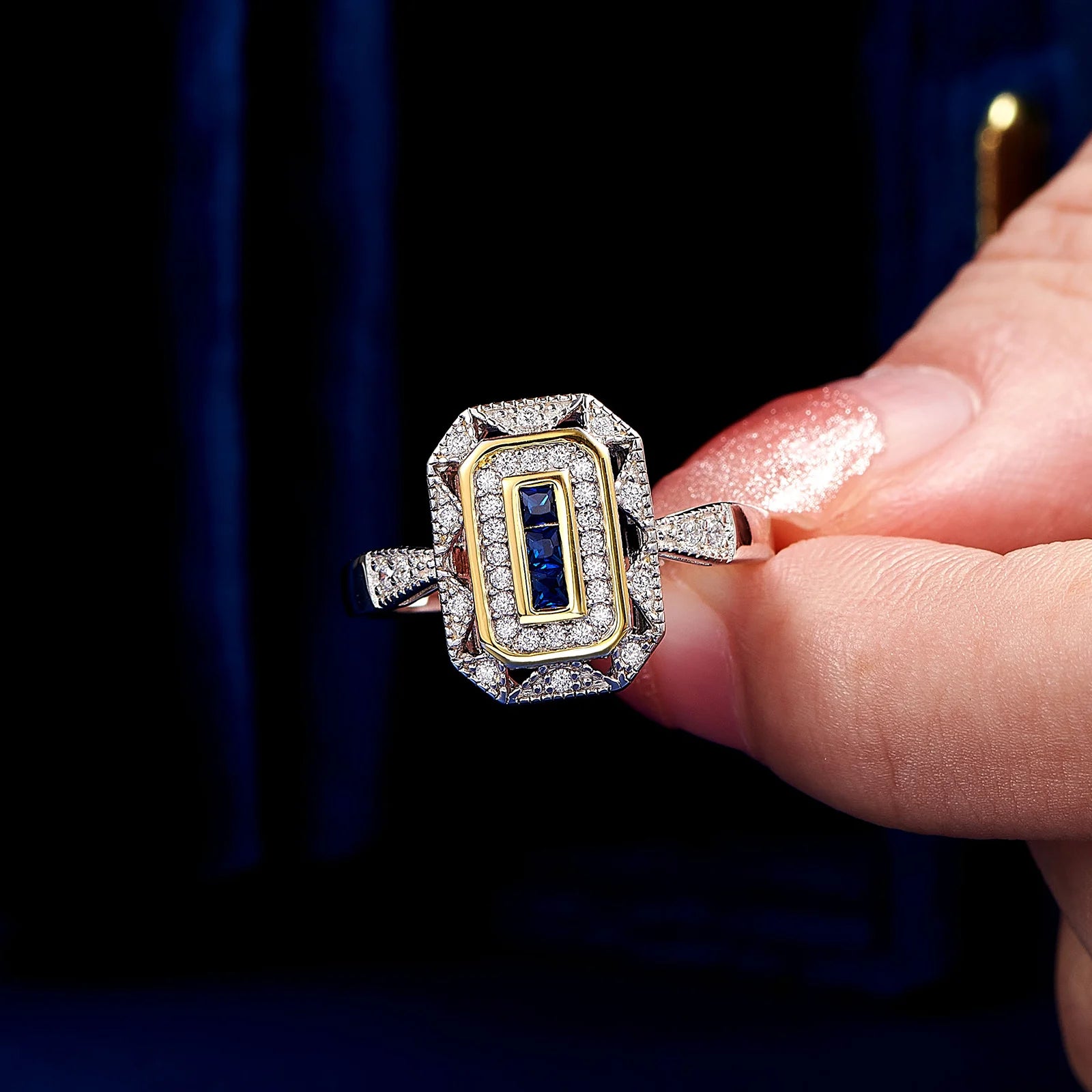 Newshe Vintage Engagement Wedding Rings for Women Real 925 Sterling Silver White & Gold Color Blue AAAAA Zircon Cocktail Ring
