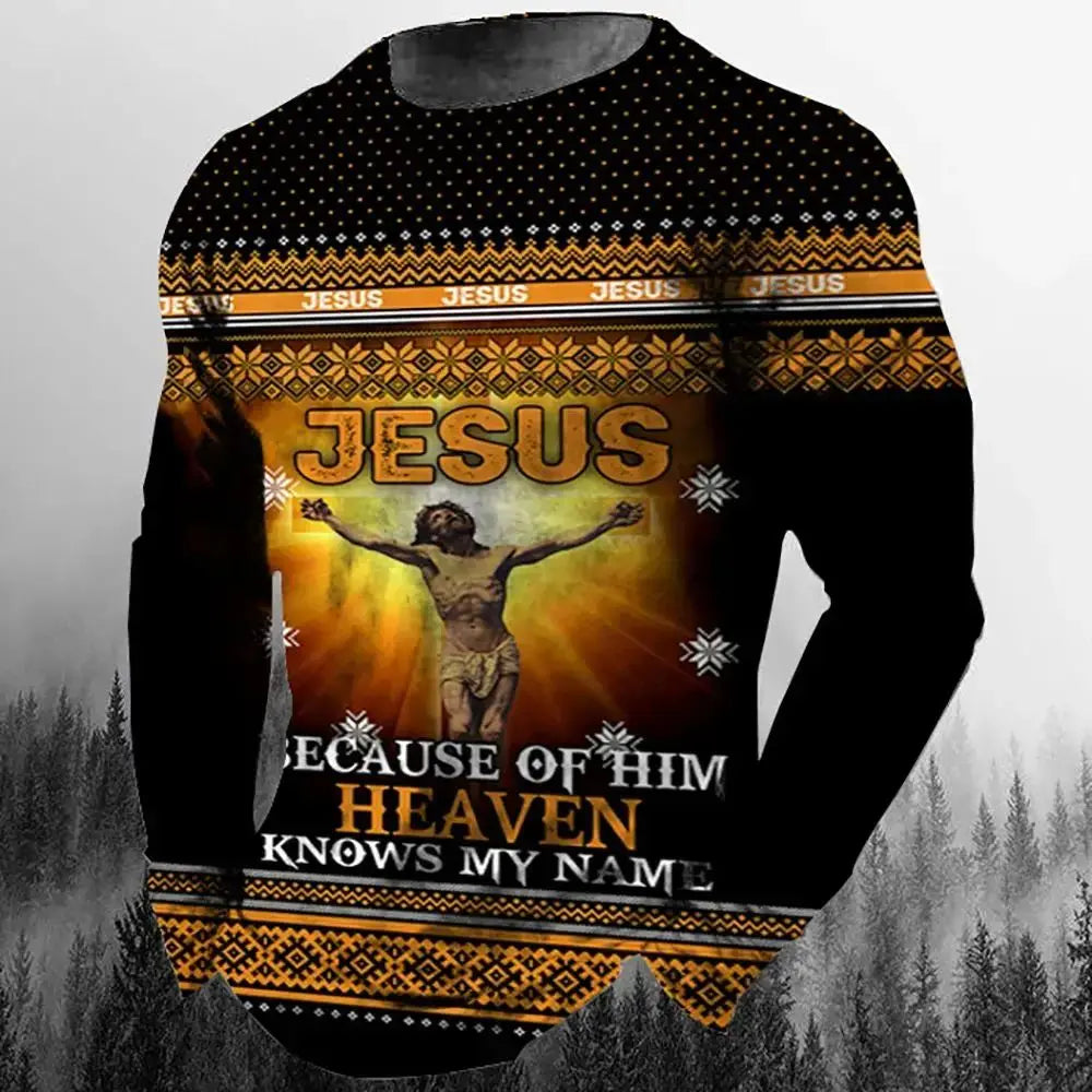 Fashion Casual Men's Long Sleeve T-Shirt 3d Printed Retro Jesus Christ Street Personality Loose O Collar Harajuku Oversized Top