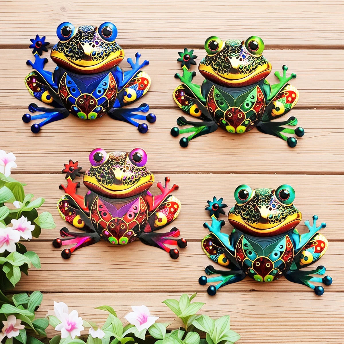 Eye-catching Metal Art Frog Wall Decor Colorful Iron Art Frog Sculpture Frog Hanging Ornament for Outdoor Home Yard Garden Fence
